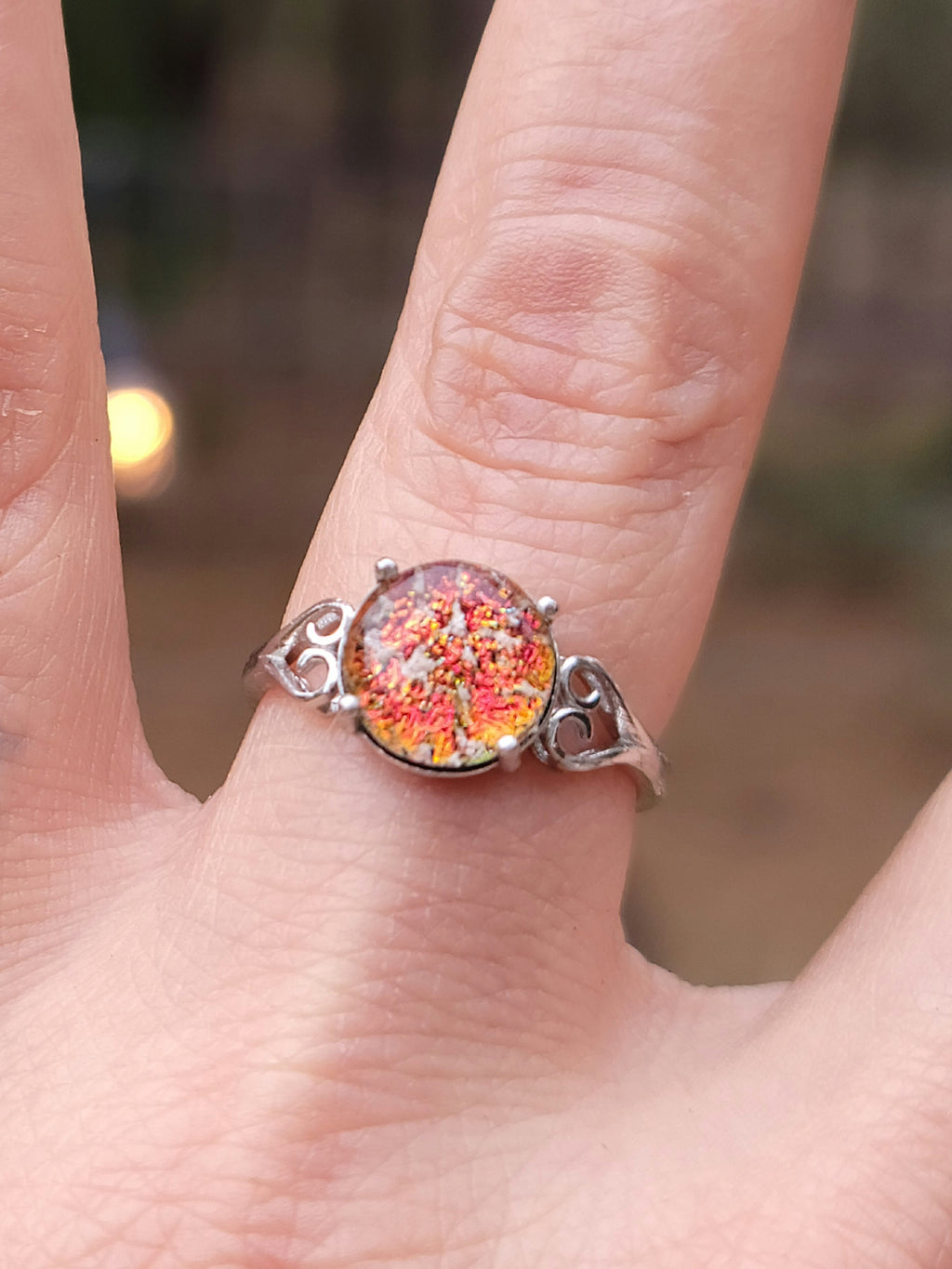 Love Heart Sterling Silver Cremation Jewelry Ring Ashes InFused Glass 7,8,9
