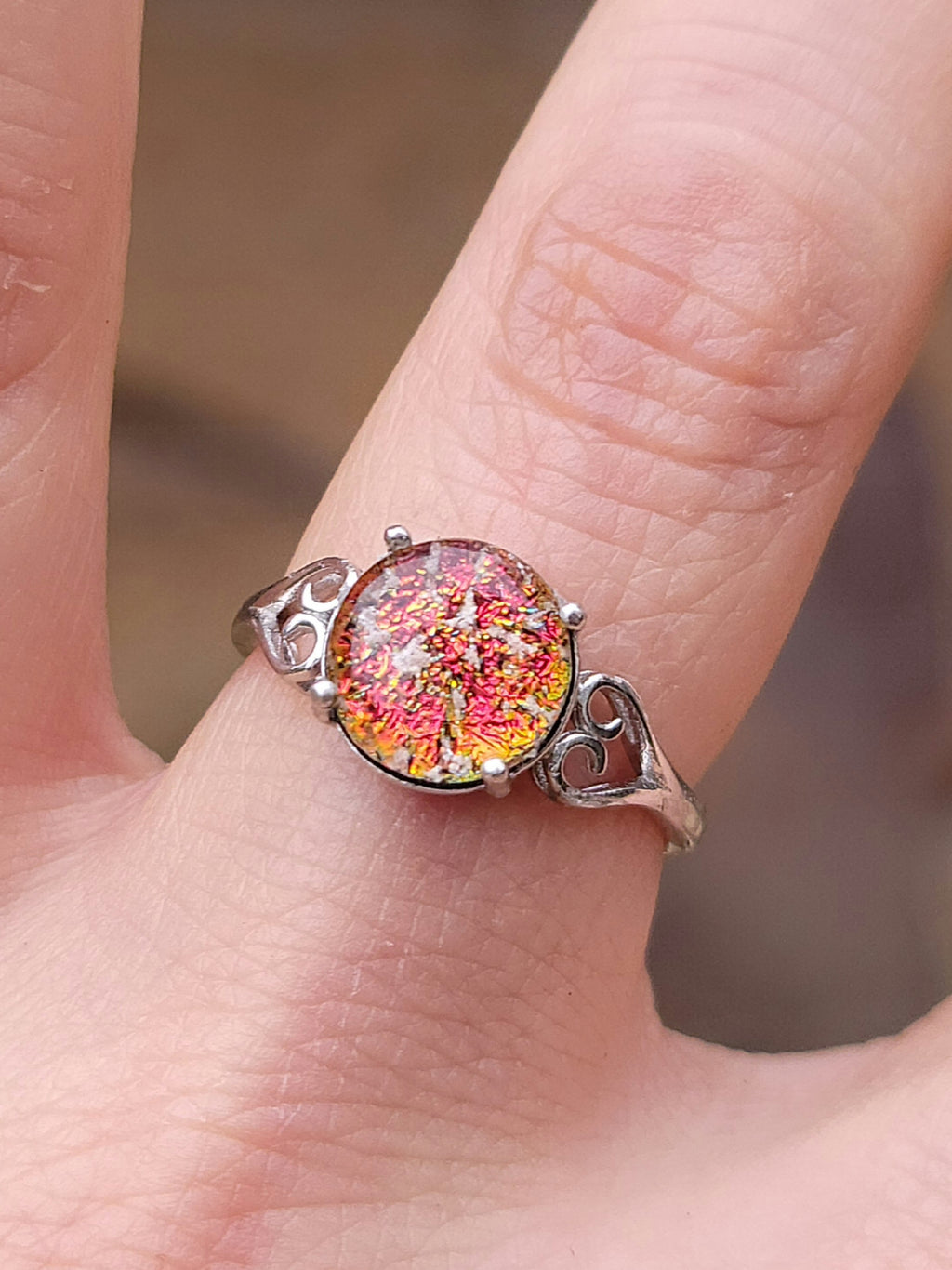Love Heart Sterling Silver Cremation Jewelry Ring Ashes InFused Glass 7,8,9