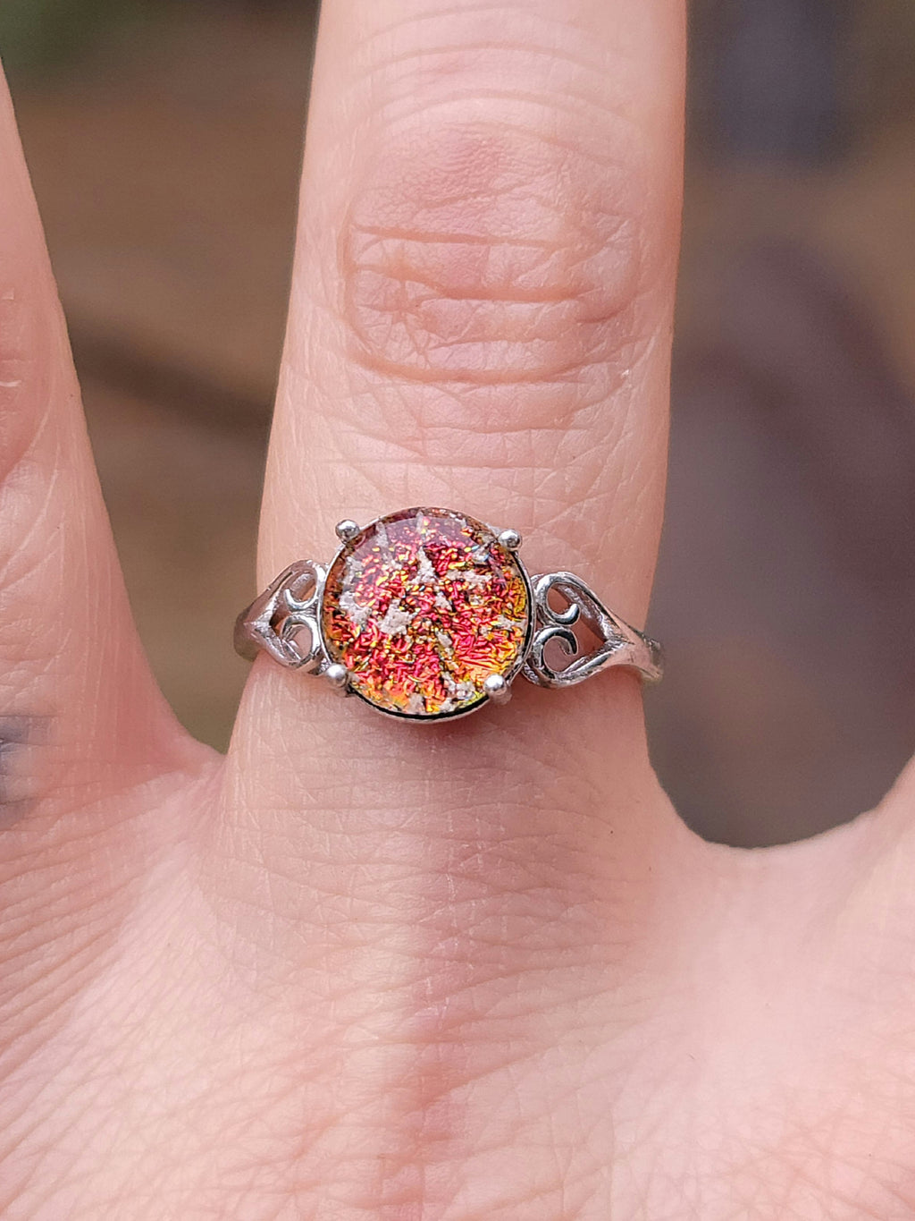 Love Heart Sterling Silver Cremation Jewelry Ring Ashes InFused Glass 7,8,9