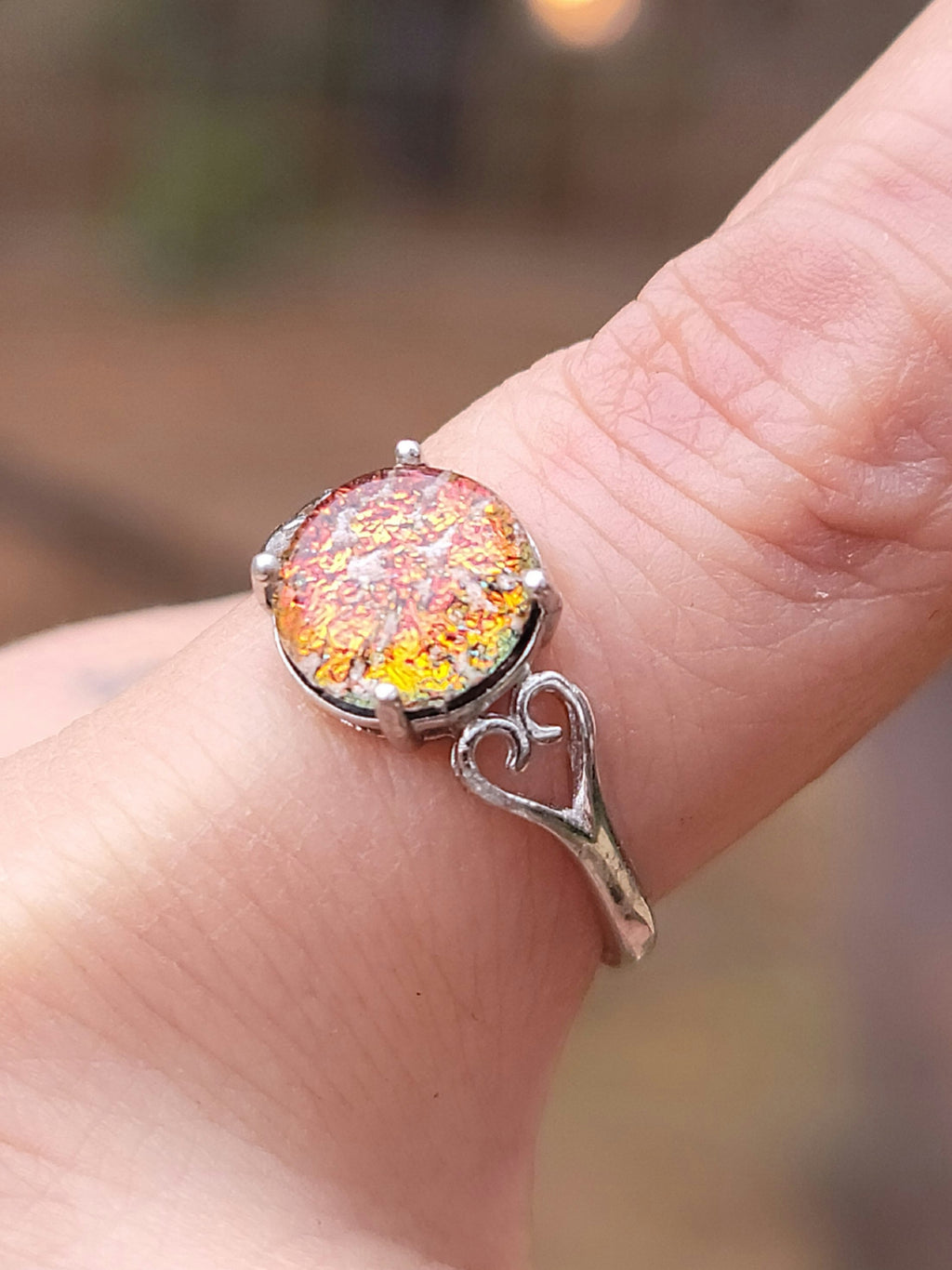 Love Heart Sterling Silver Cremation Jewelry Ring Ashes InFused Glass 7,8,9