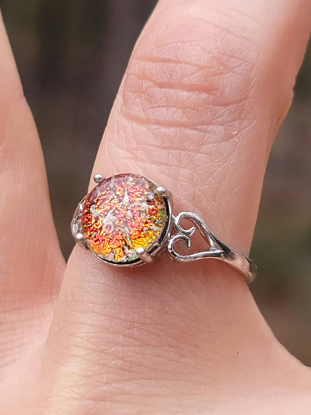 Love Heart Sterling Silver Cremation Jewelry Ring Ashes InFused Glass 7,8,9