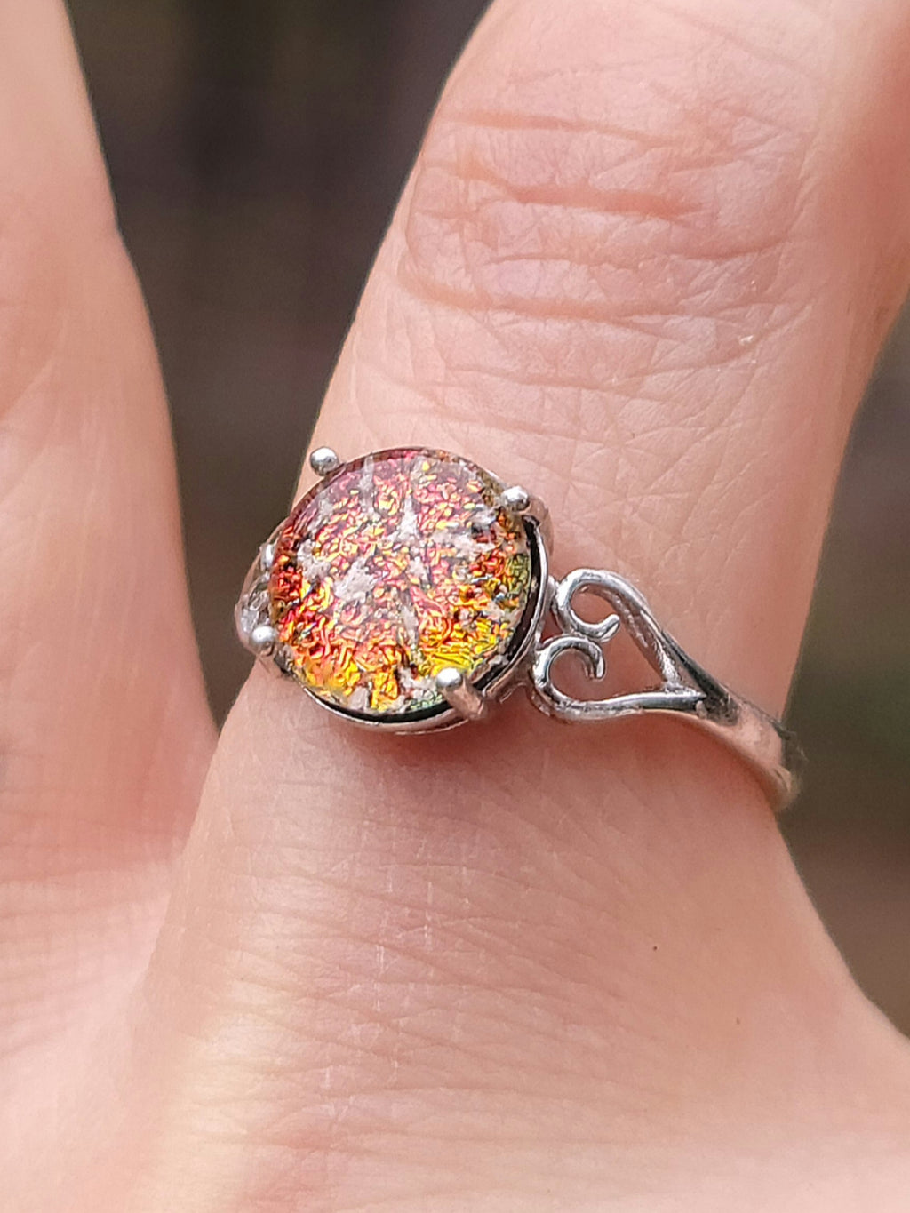 Love Heart Sterling Silver Cremation Jewelry Ring Ashes InFused Glass 7,8,9
