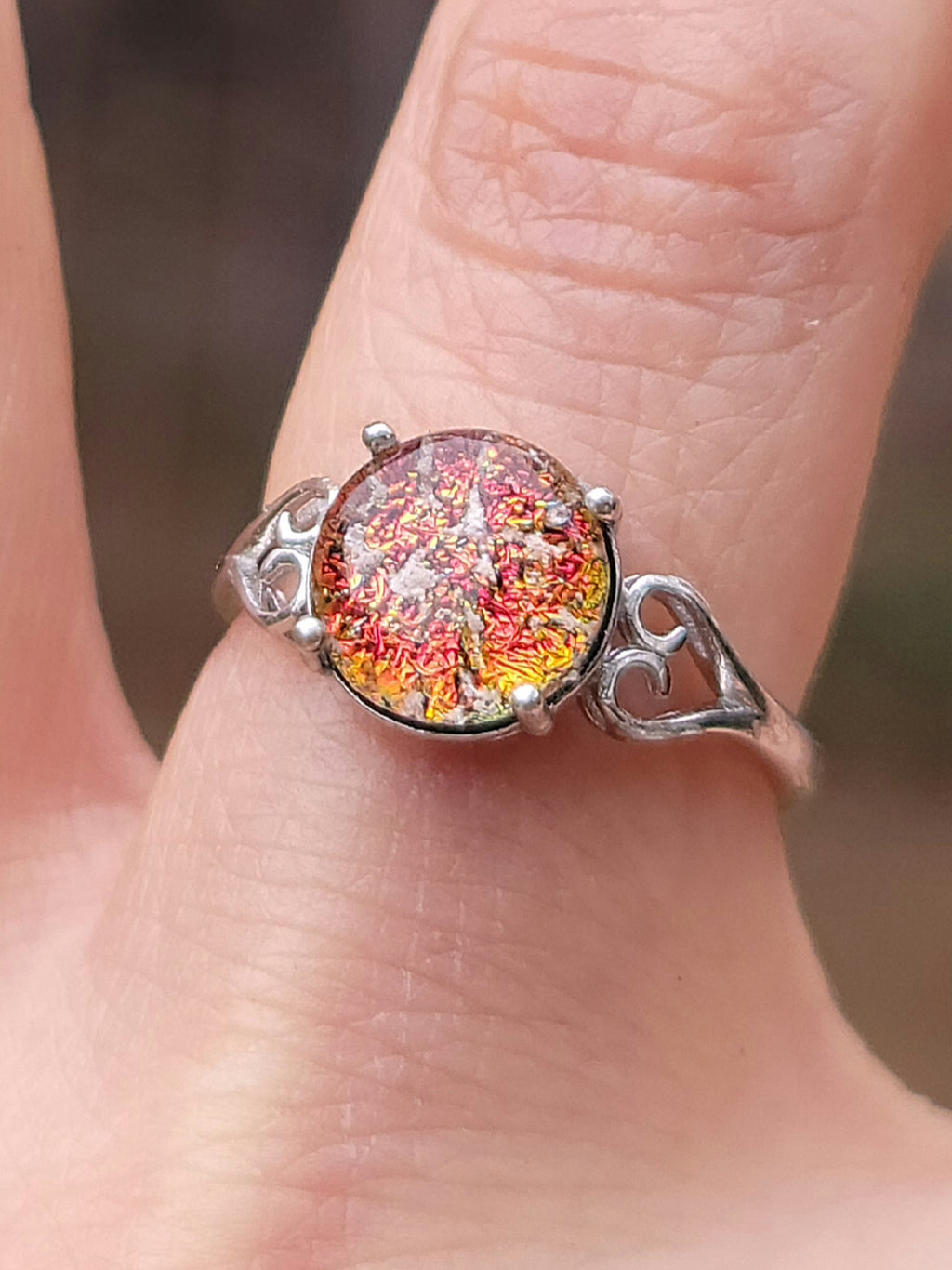 Love Heart Sterling Silver Cremation Jewelry Ring Ashes InFused Glass 7,8,9