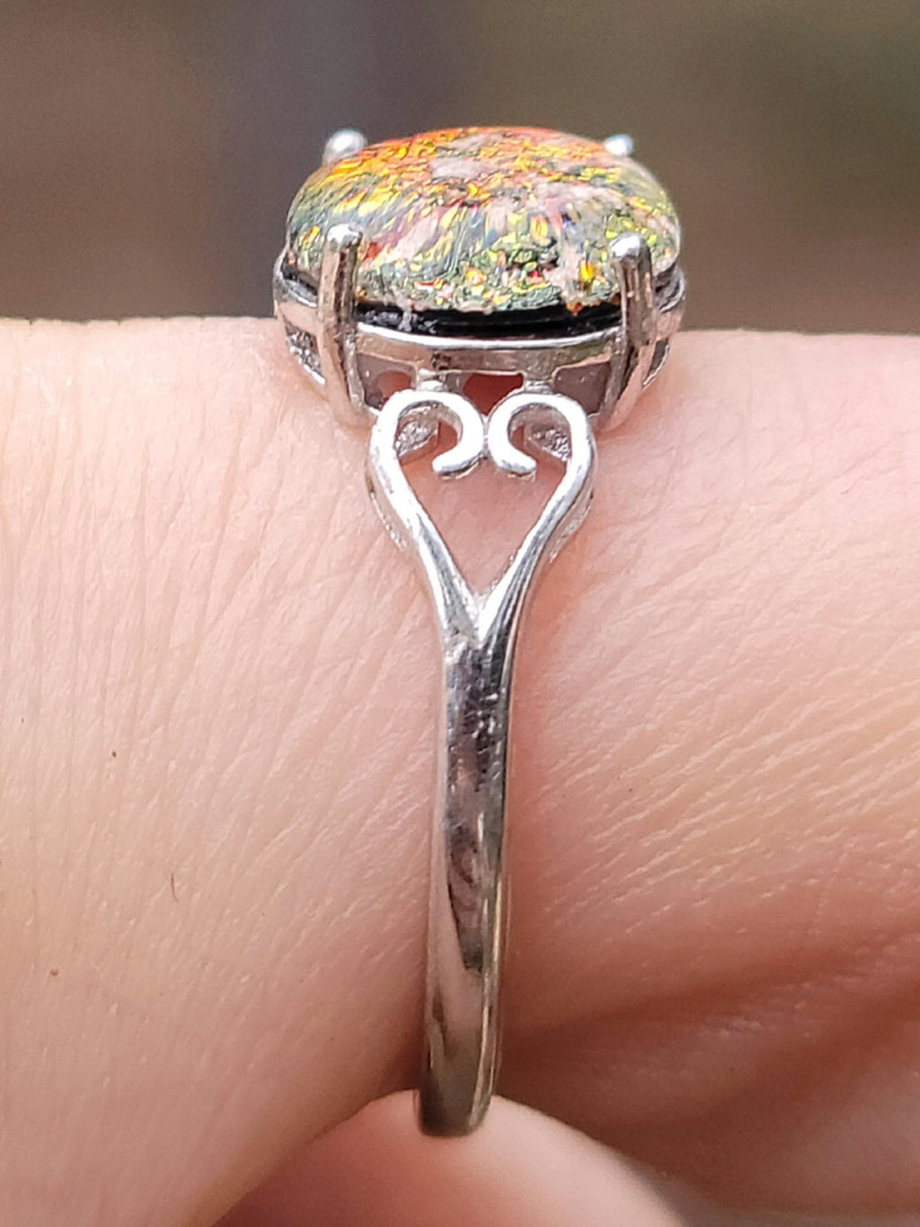 Love Heart Sterling Silver Cremation Jewelry Ring Ashes InFused Glass 7,8,9