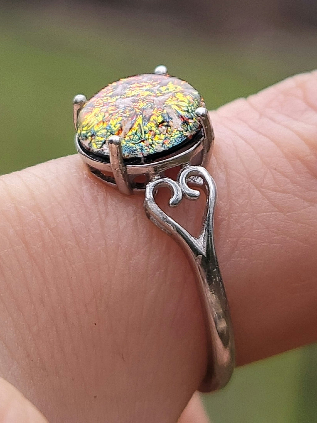 Love Heart Sterling Silver Cremation Jewelry Ring Ashes InFused Glass 7,8,9