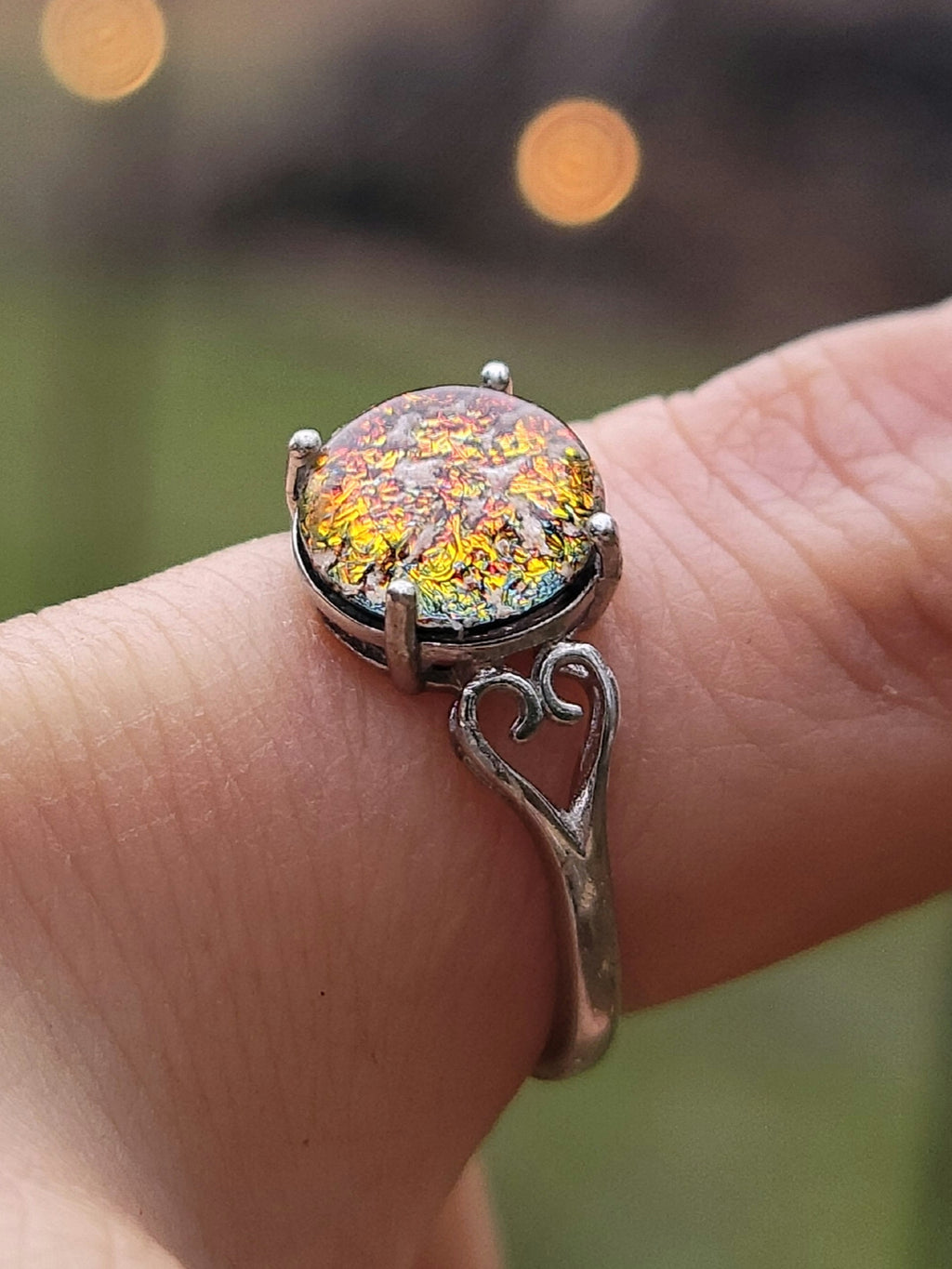 Love Heart Sterling Silver Cremation Jewelry Ring Ashes InFused Glass 7,8,9