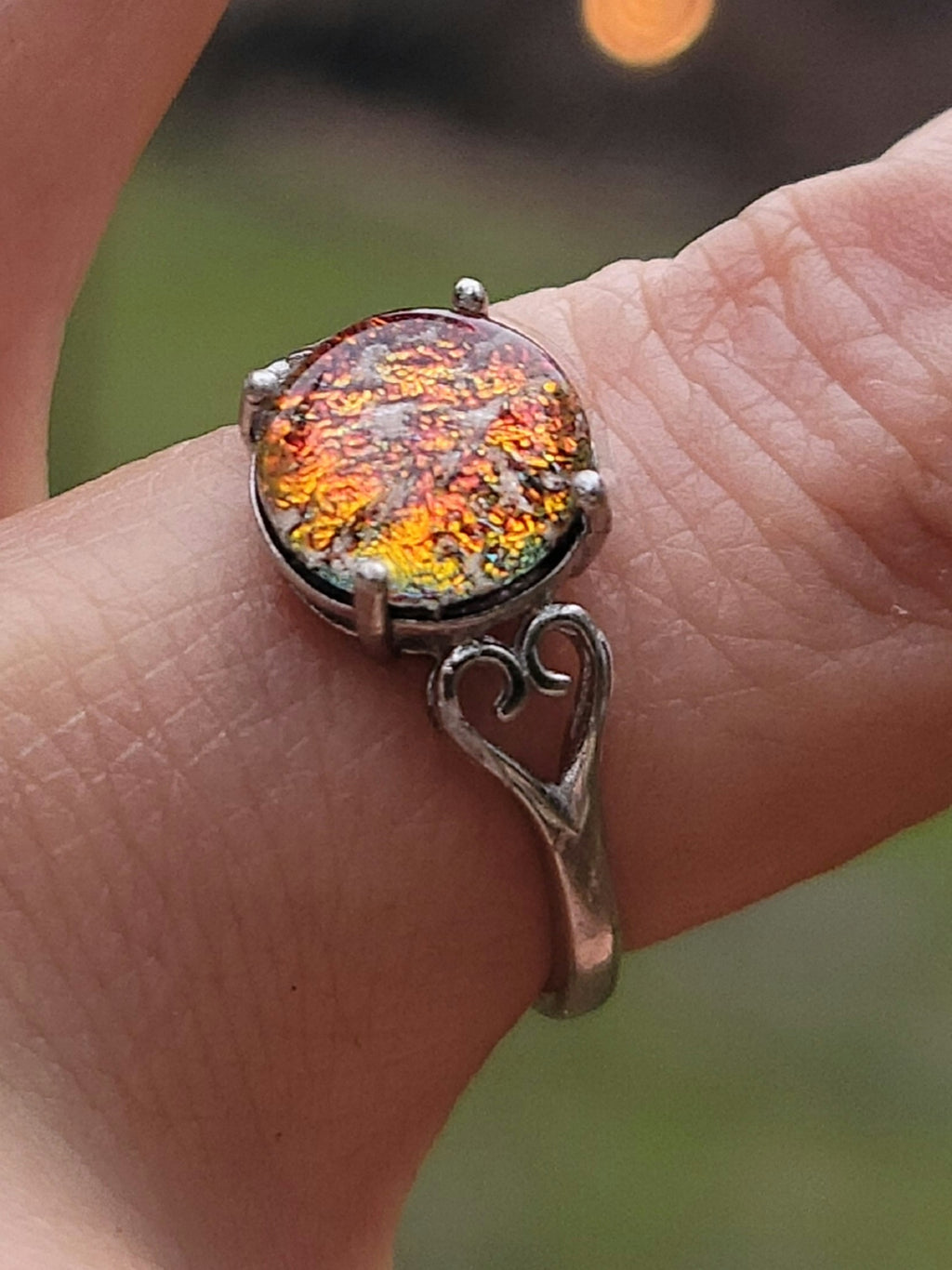 Love Heart Sterling Silver Cremation Jewelry Ring Ashes InFused Glass 7,8,9