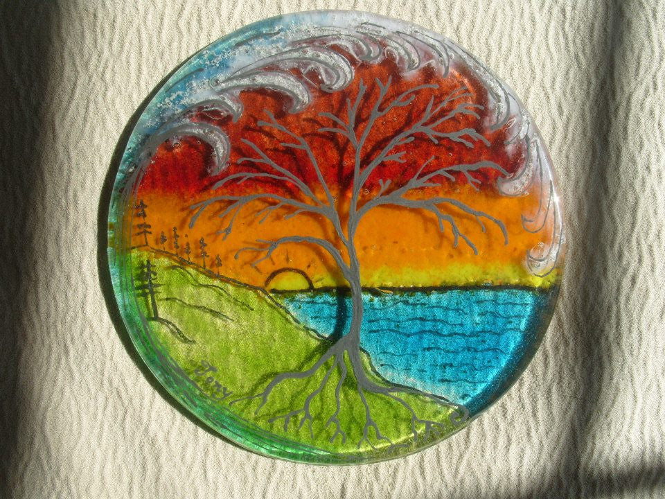 tree of life ocean wave cremation ashes infused glass by infusion glass cremation memorial