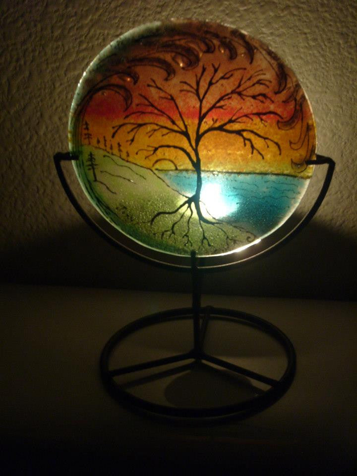 Ashes InFused Glass Cremation Art Sunset Tree of Life Ocean Wave Handmade