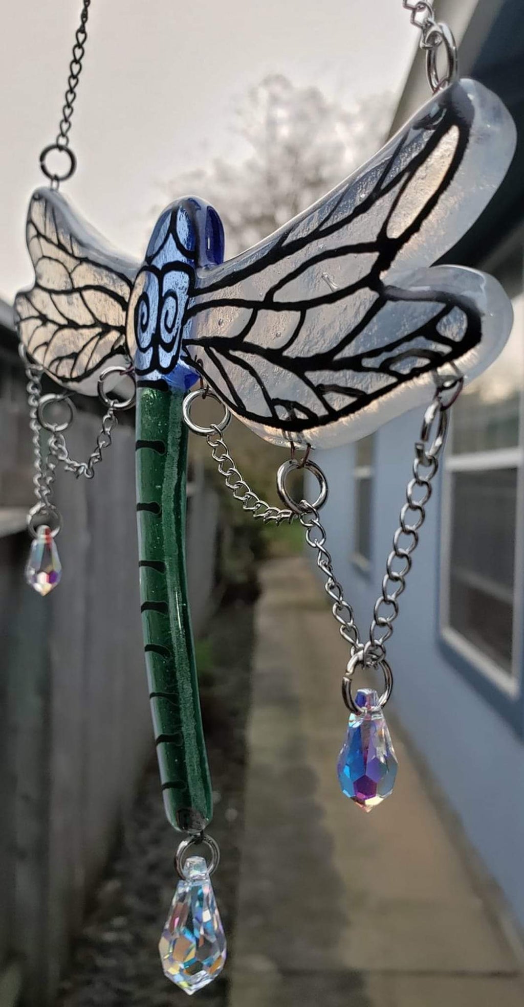 Dragonfly  Cremation Art Sun Catcher Ashes Infused Glass Memorial 7inch