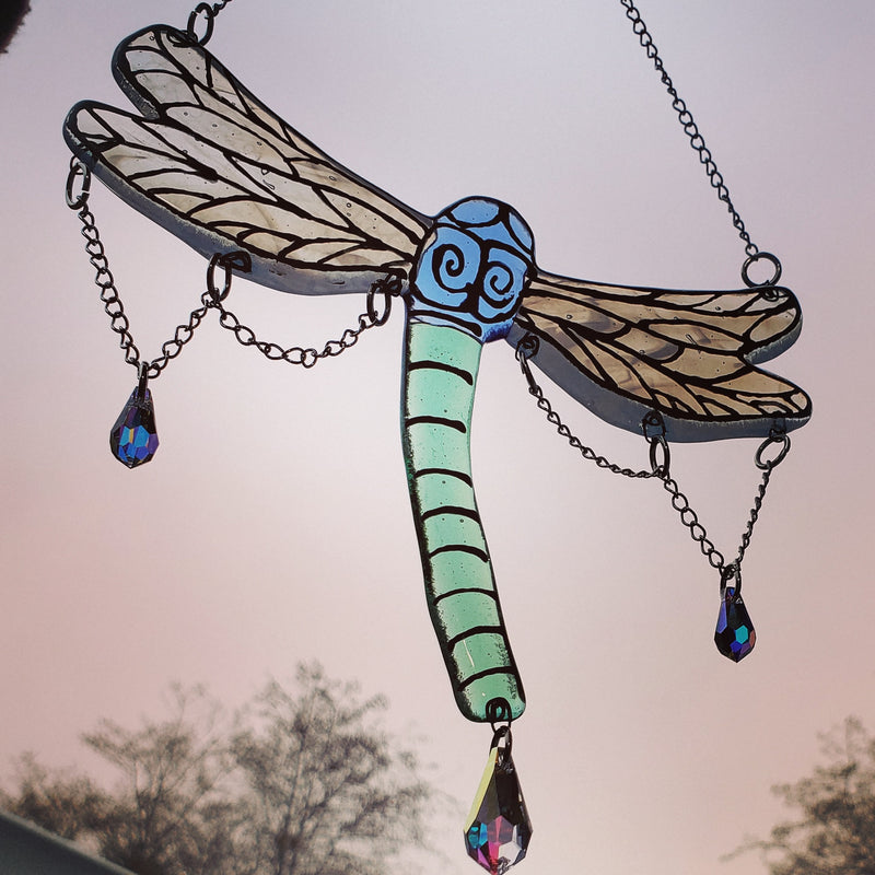 Dragonfly  Cremation Art Sun Catcher Ashes Infused Glass Memorial 7inch