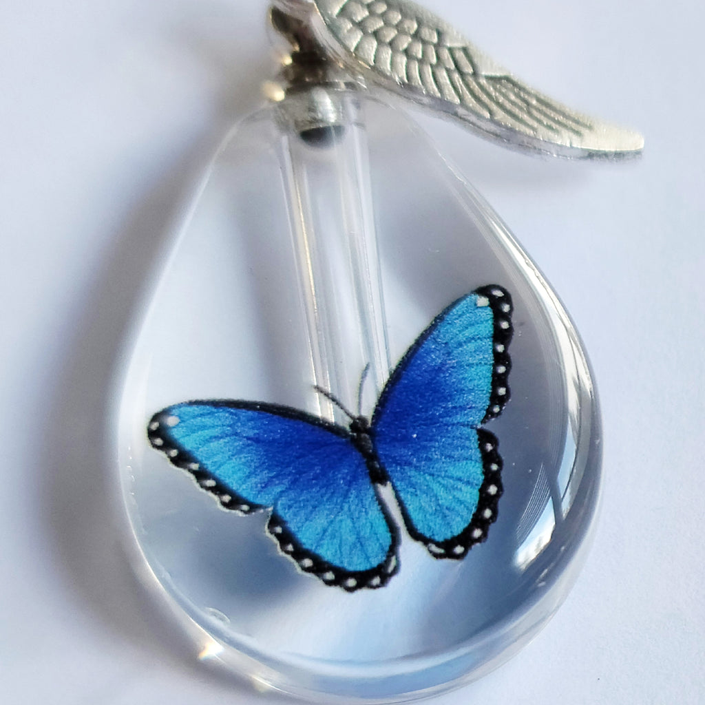 DIY Blue Morpho Butterfly Cremation Jewelry Urn Necklace Sympathy Gift