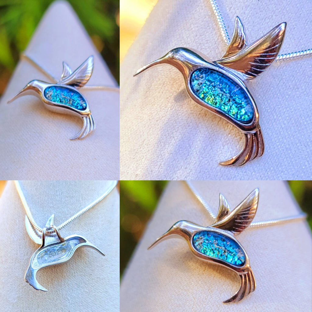 Hummingbird Cremation Ash Pendant Ashes InFused Glass Urn Pendant