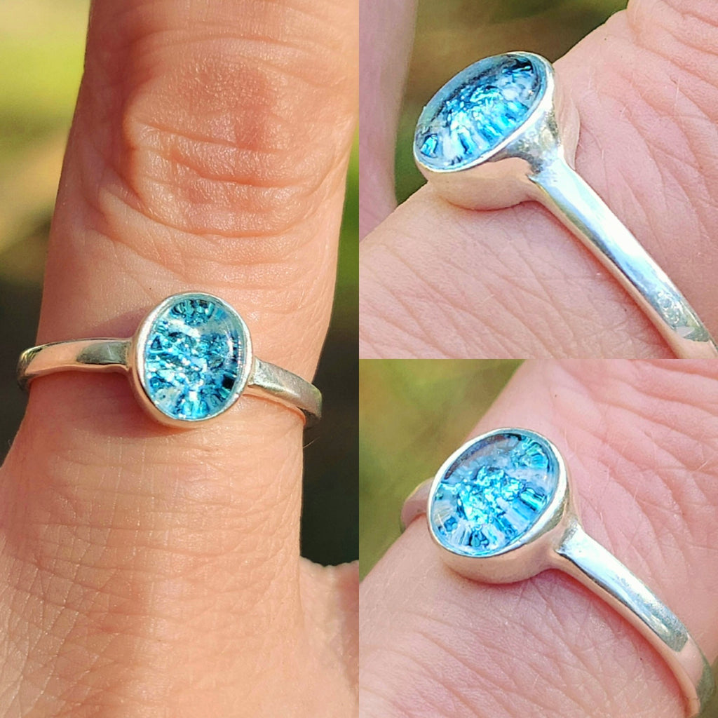 8x10mm Cremation Ash Ring Ashes InFused Glass Handmade Sterling Silver Urn 7,8