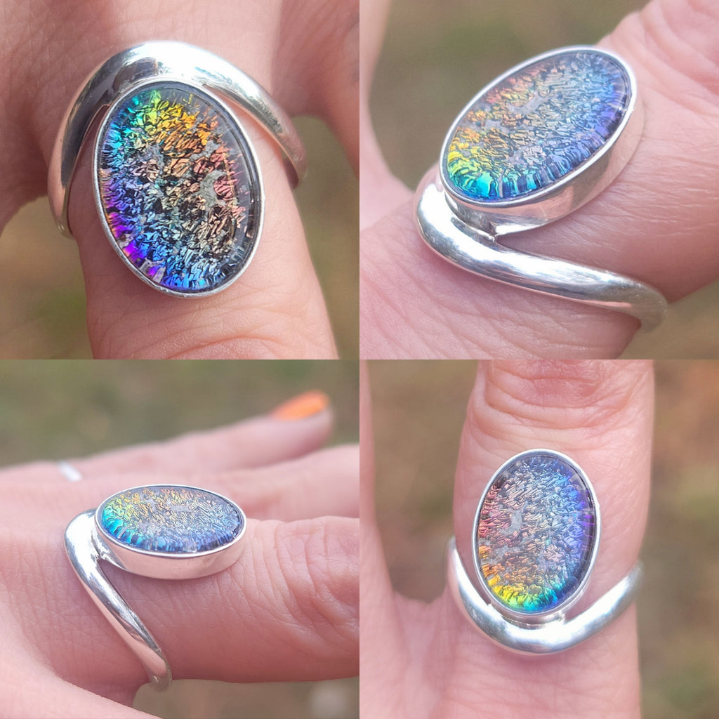 Bohemian 3rd Eye Cremation Ring Ashes InFused Glass Bali Sterling Silver Urn 7,8,9