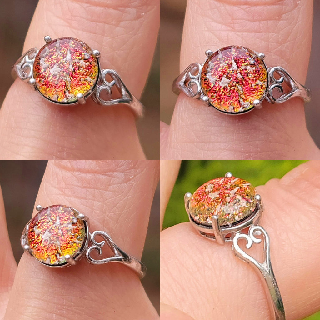 Love Heart Sterling Silver Cremation Jewelry Ring Ashes InFused Glass 7,8,9