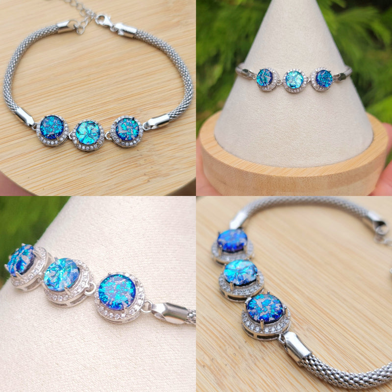 NEW 3 Stone Italian Rope Cremation Ashes InFused Glass Bracelets Sterling Silver Chain CZ Accents