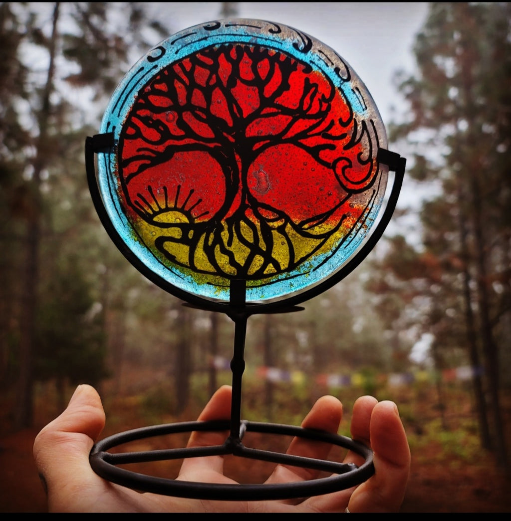 5 inch Ashes InFused Glass Cremation Art A Tree of Life Sunset Wave