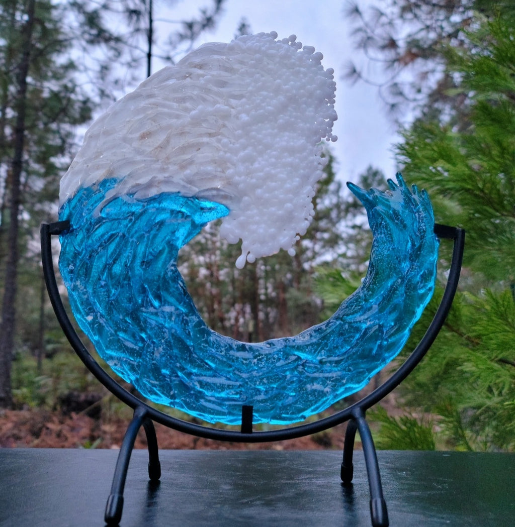 Ashes InFused Glass Cremation Art 3D Ocean Wave Sculpture 5" 6" 8" 10" 12"