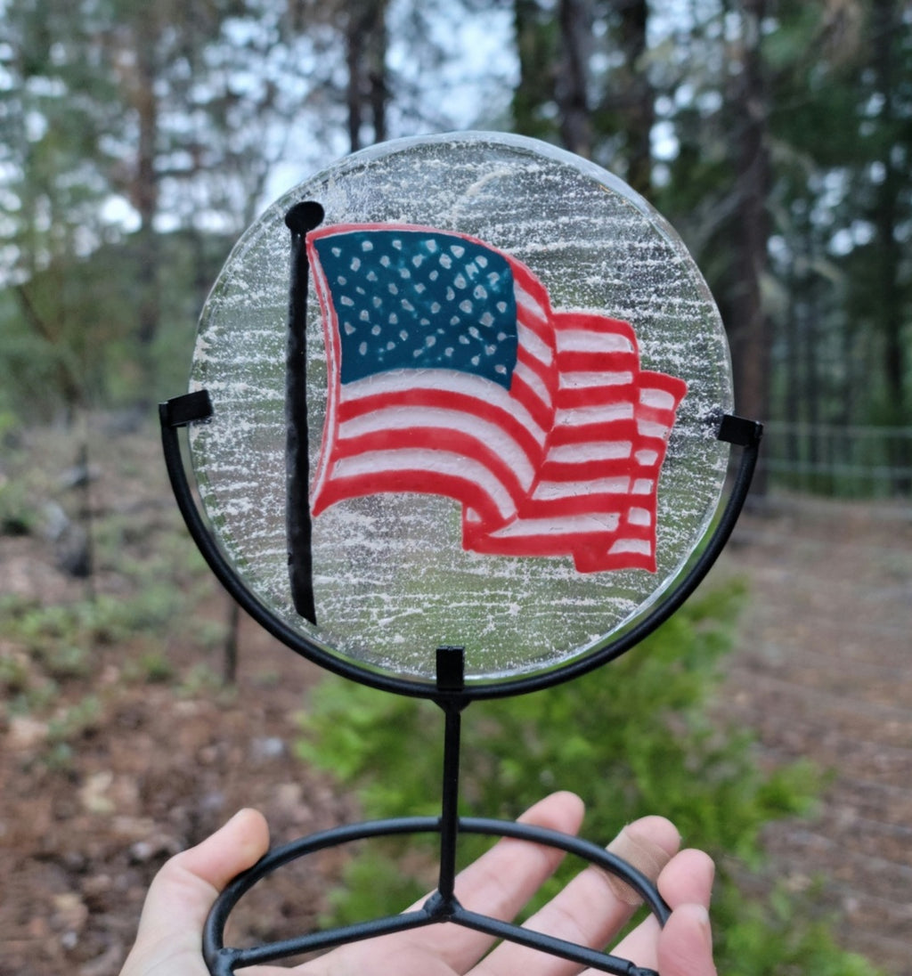 5 inch Ashes InFused Glass Cremation Art American Flag USA Military Urn