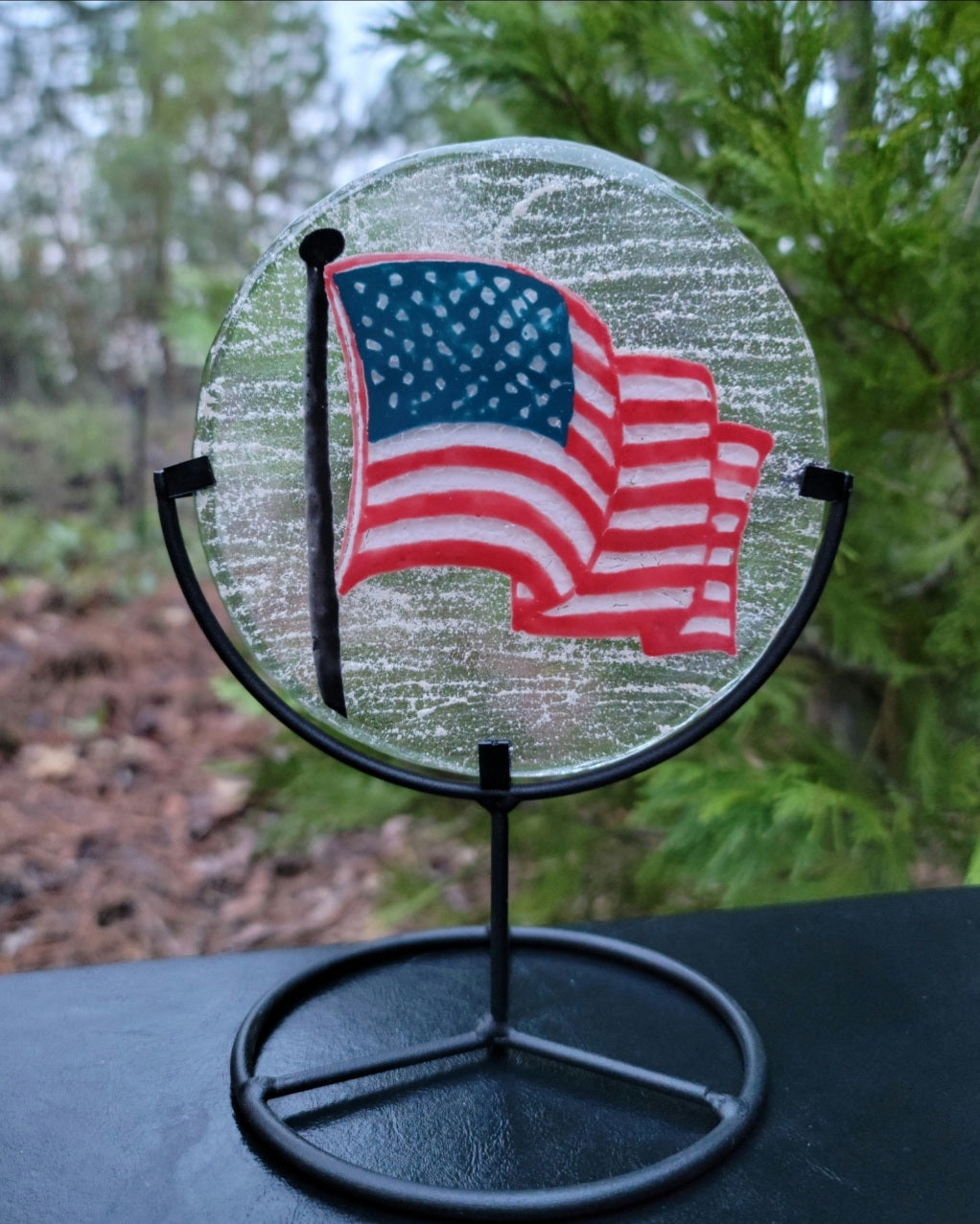 5 inch Ashes InFused Glass Cremation Art American Flag USA Military Urn