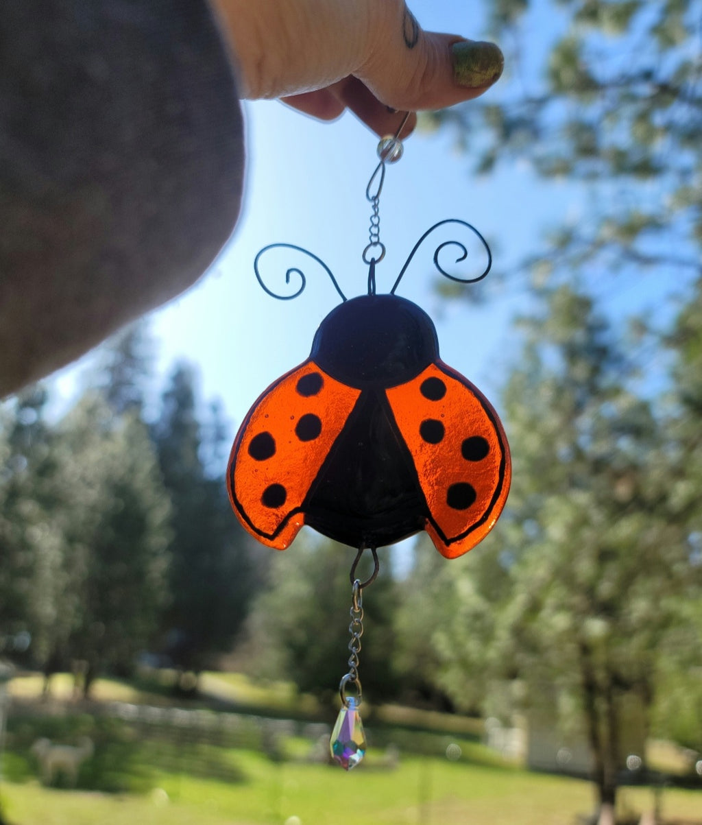 Ladybug Cremation Art Sun Catcher Ashes Infused Glass Memorial 4 inch