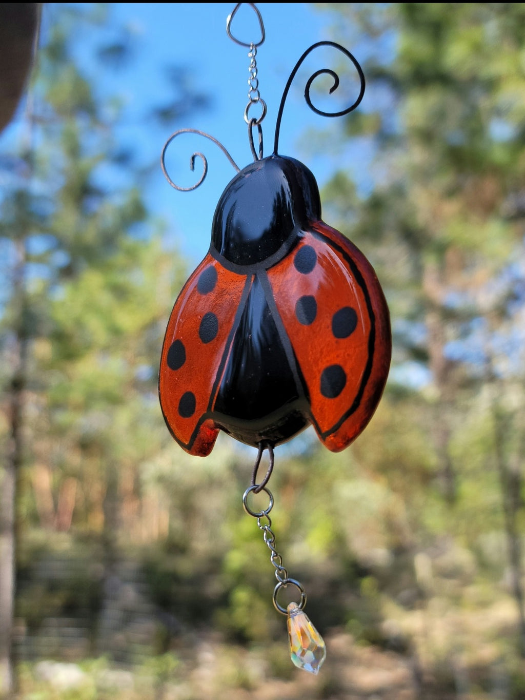 Ladybug Cremation Art Sun Catcher Ashes Infused Glass Memorial 4 inch