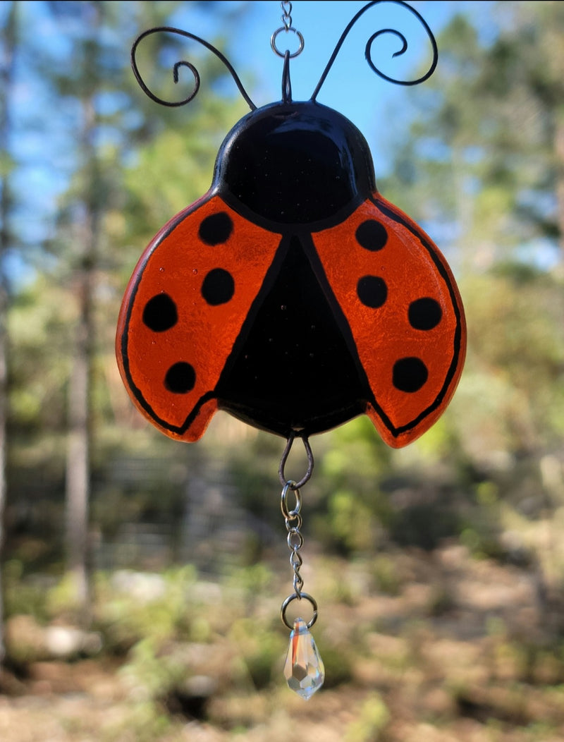 Ladybug Cremation Art Sun Catcher Ashes Infused Glass Memorial 4 inch