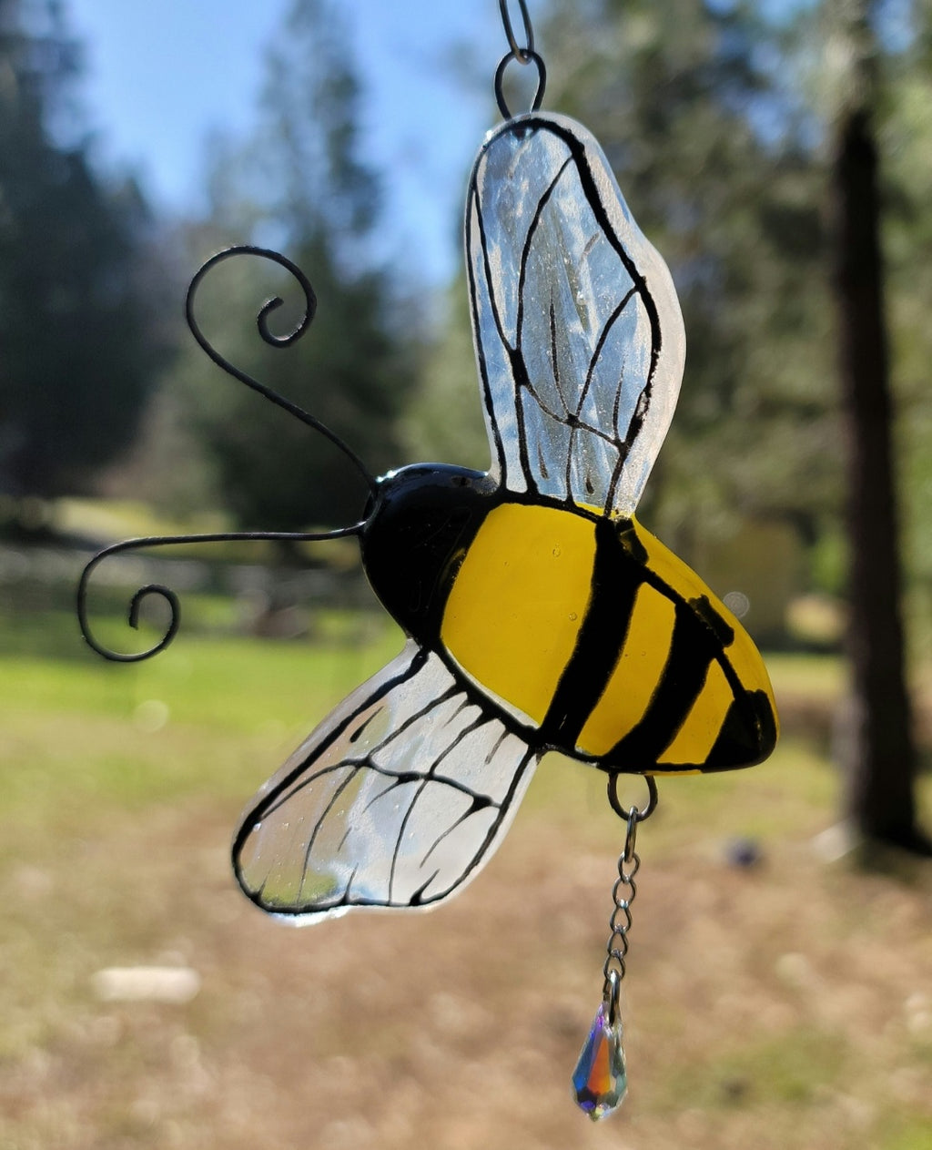 Bumble Bee Cremation Art Sun Catcher Ashes Infused Glass Memorial 4 inch