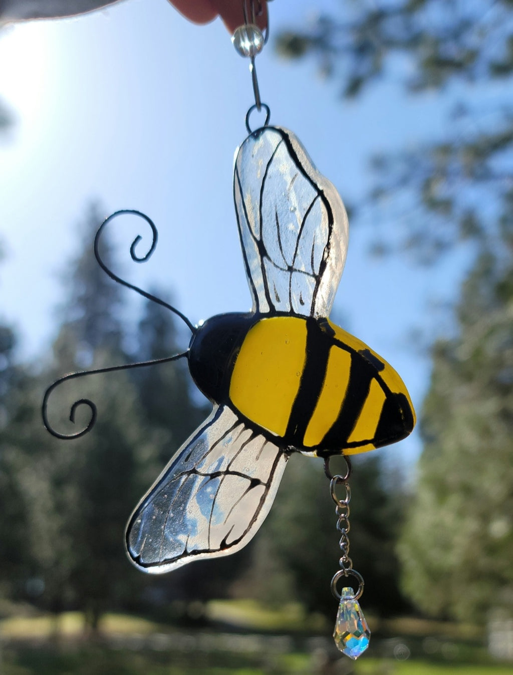 Bumble Bee Cremation Art Sun Catcher Ashes Infused Glass Memorial 4 inch