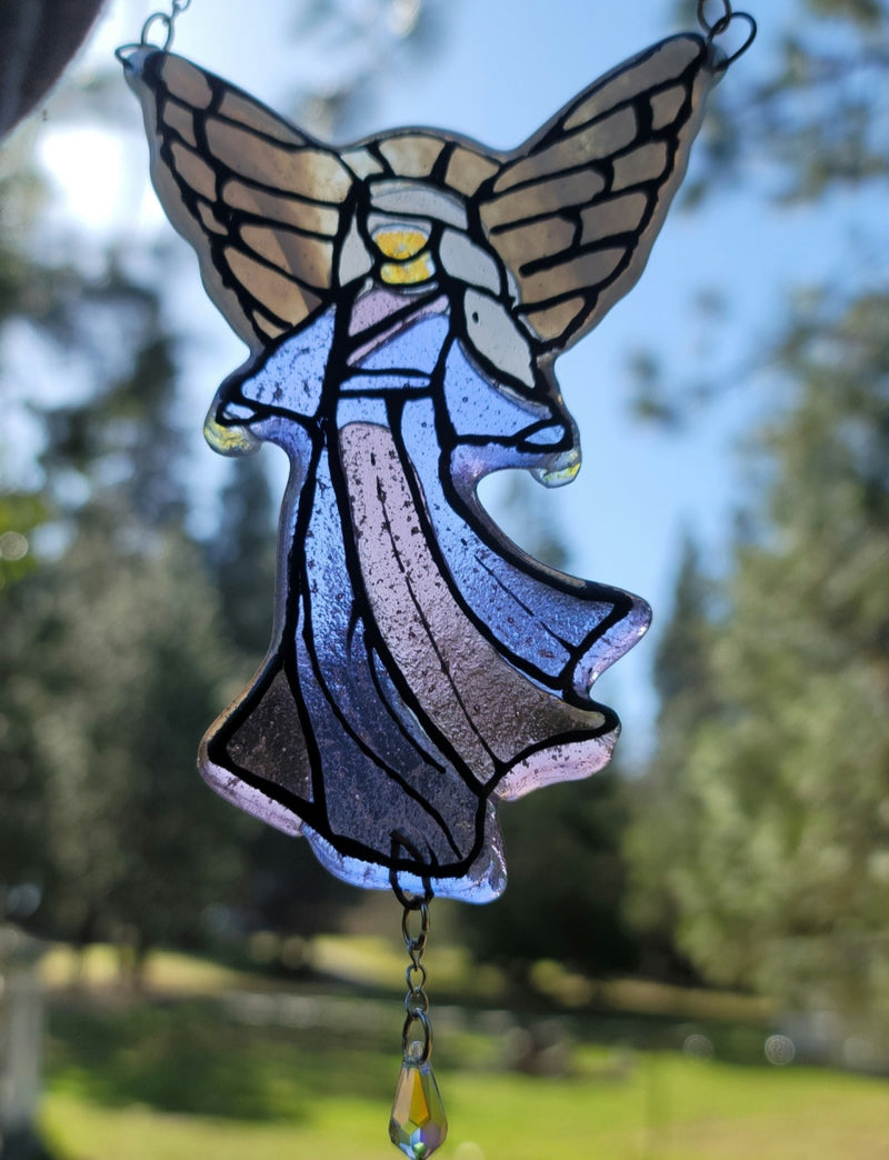 Guardian Angel Cremation Art Sun Catcher Ashes Infused Glass Memorial 7inch