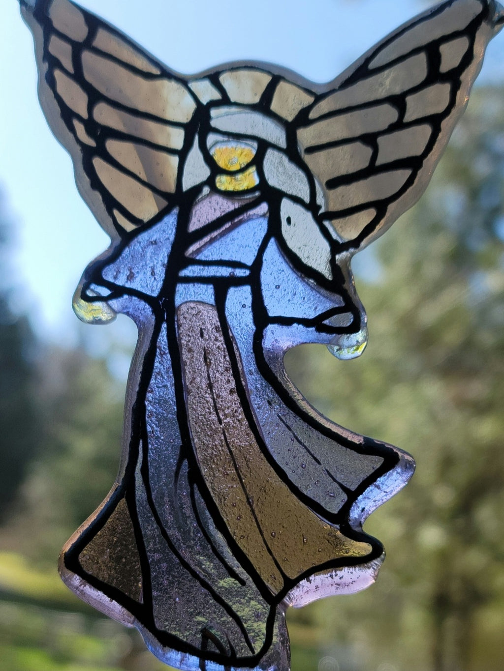 Guardian Angel Cremation Art Sun Catcher Ashes Infused Glass Memorial 7inch