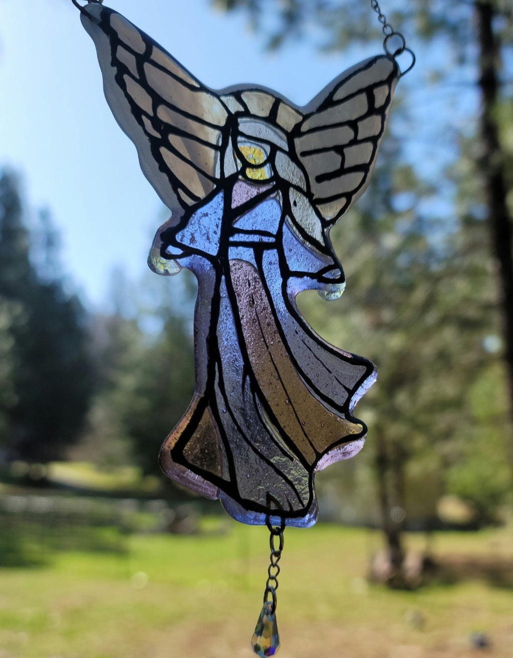 Guardian Angel Cremation Art Sun Catcher Ashes Infused Glass Memorial 7inch