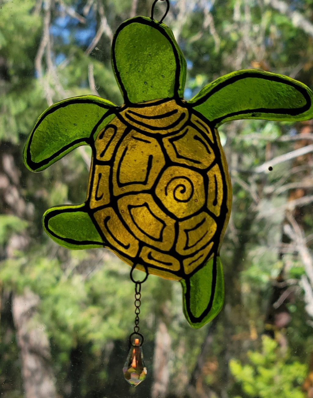 New Turtle Cremation Art Sun Catcher Ashes Infused Glass Memorial 7inch