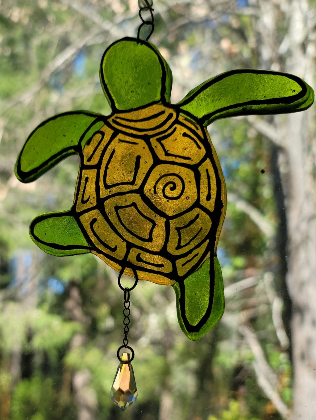 New Turtle Cremation Art Sun Catcher Ashes Infused Glass Memorial 7inch