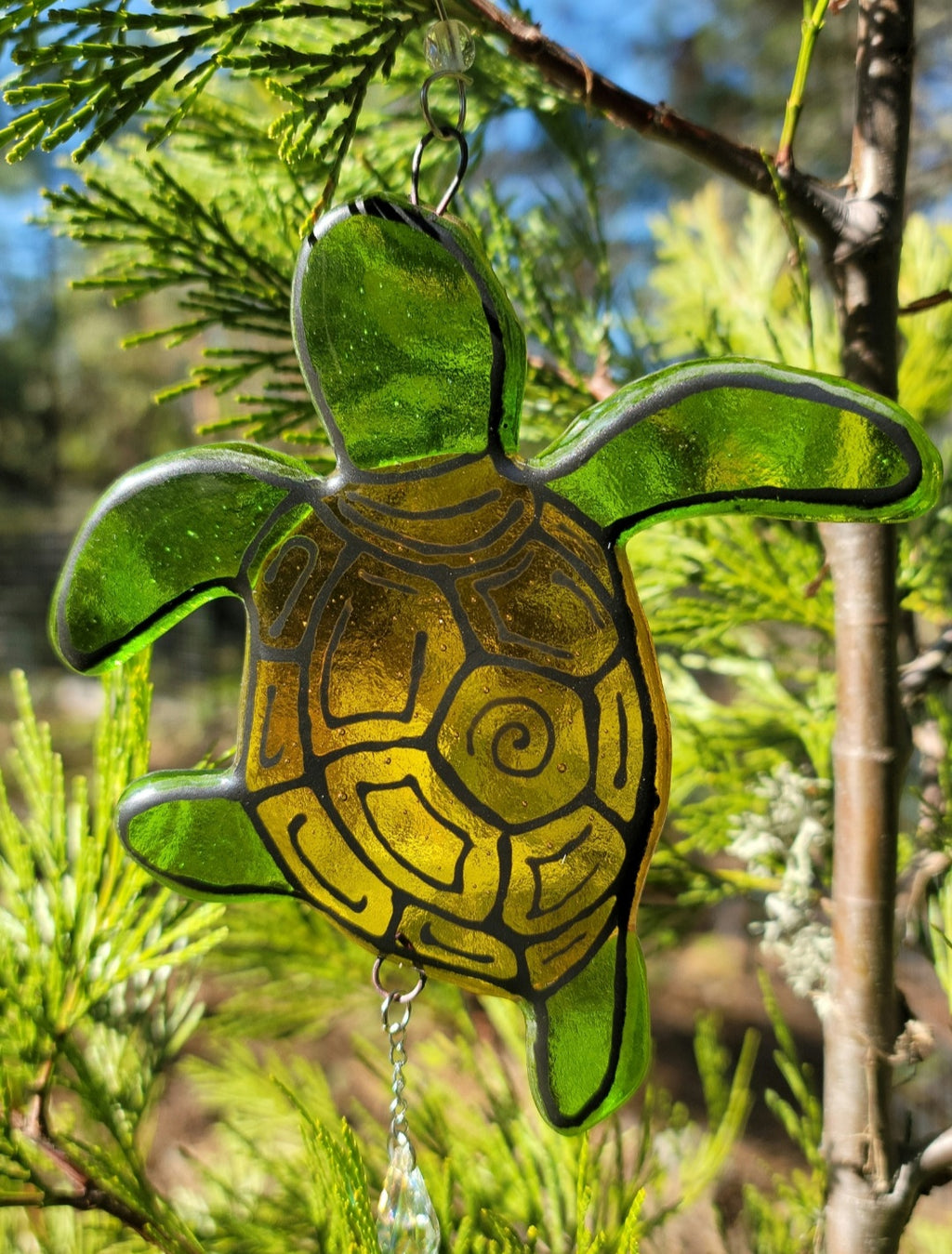 New Turtle Cremation Art Sun Catcher Ashes Infused Glass Memorial 7inch