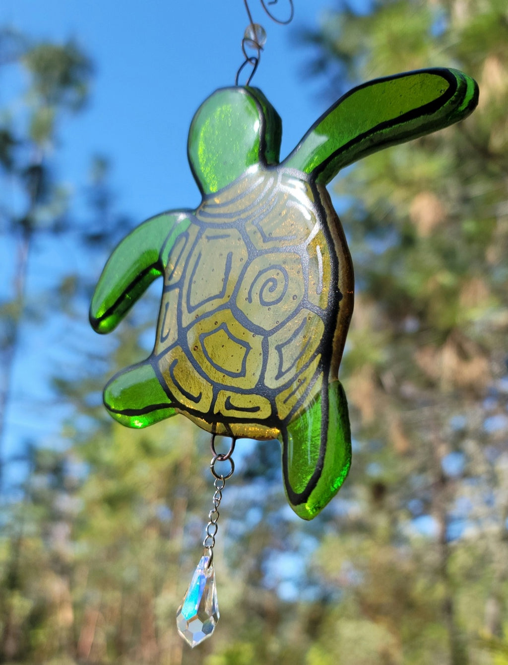 New Turtle Cremation Art Sun Catcher Ashes Infused Glass Memorial 7inch