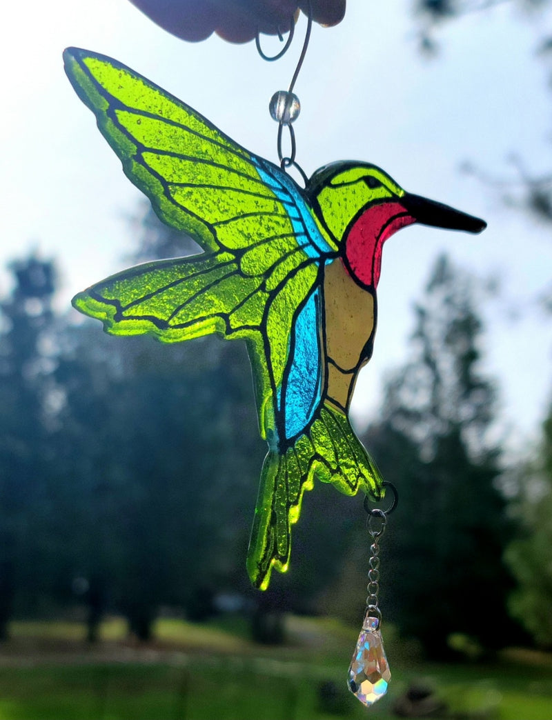 Hummingbird Cremation Art Sun Catcher Ashes Infused Glass Memorial 5inch