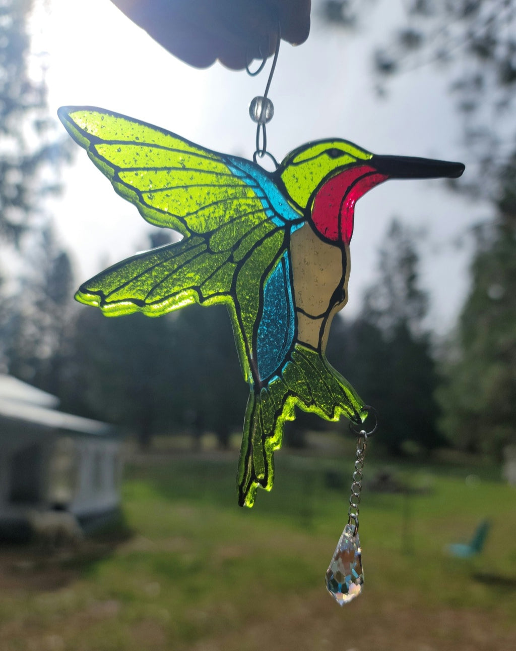 Hummingbird Cremation Art Sun Catcher Ashes Infused Glass Memorial 5inch