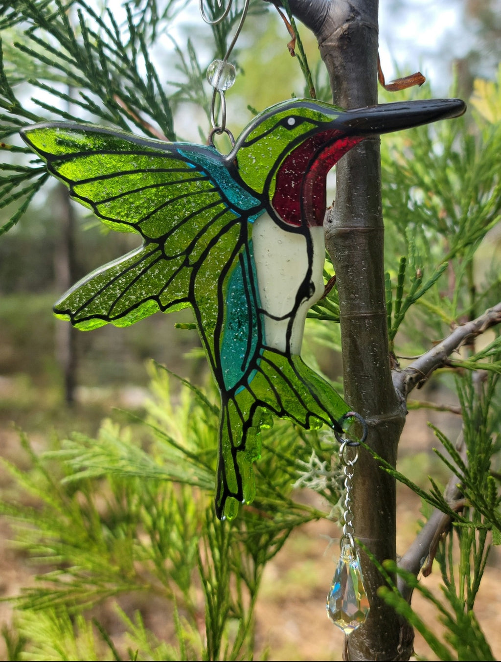 Hummingbird Cremation Art Sun Catcher Ashes Infused Glass Memorial 5inch