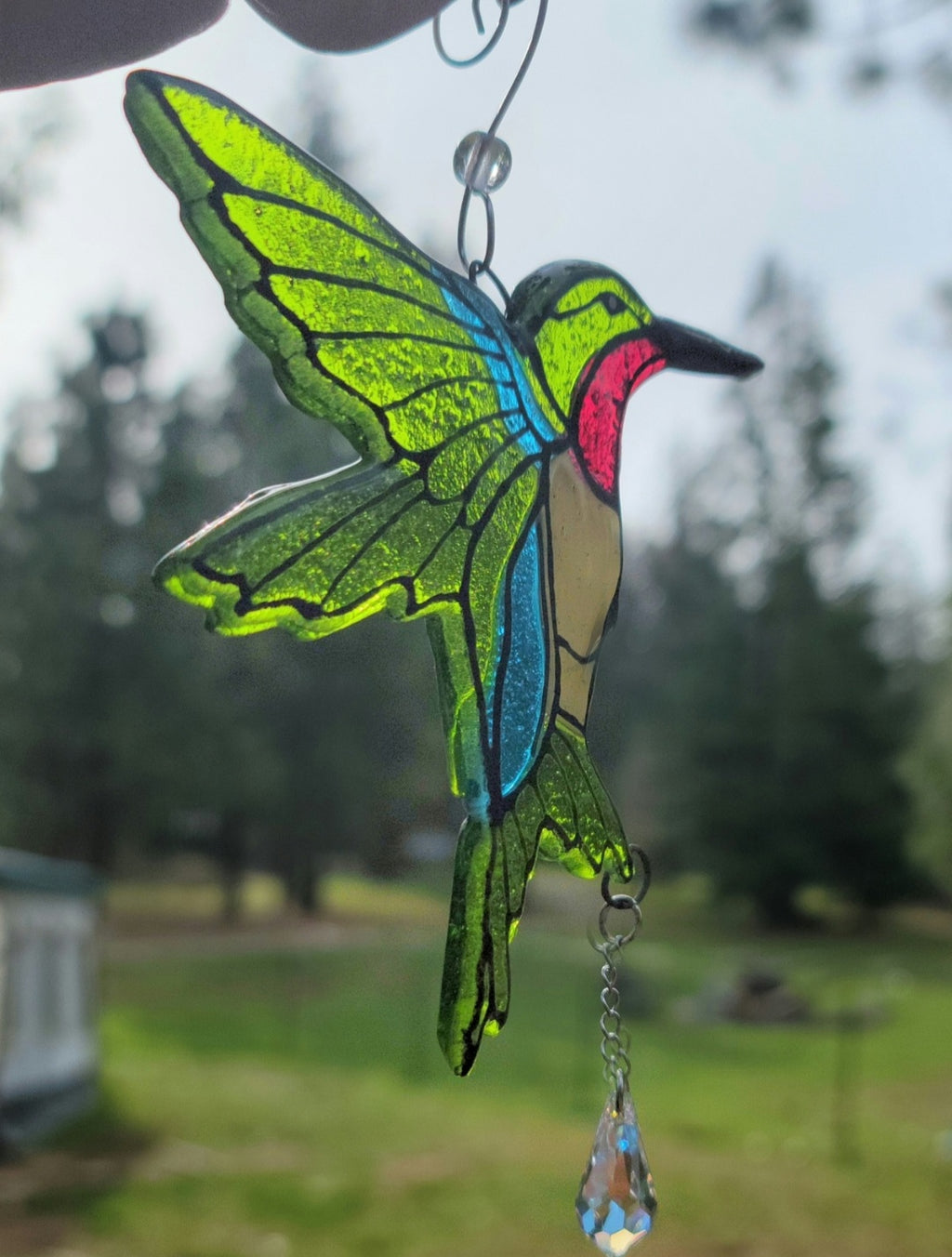 Hummingbird Cremation Art Sun Catcher Ashes Infused Glass Memorial 5inch