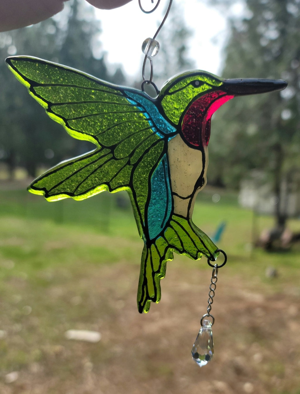 Hummingbird Cremation Art Sun Catcher Ashes Infused Glass Memorial 5inch