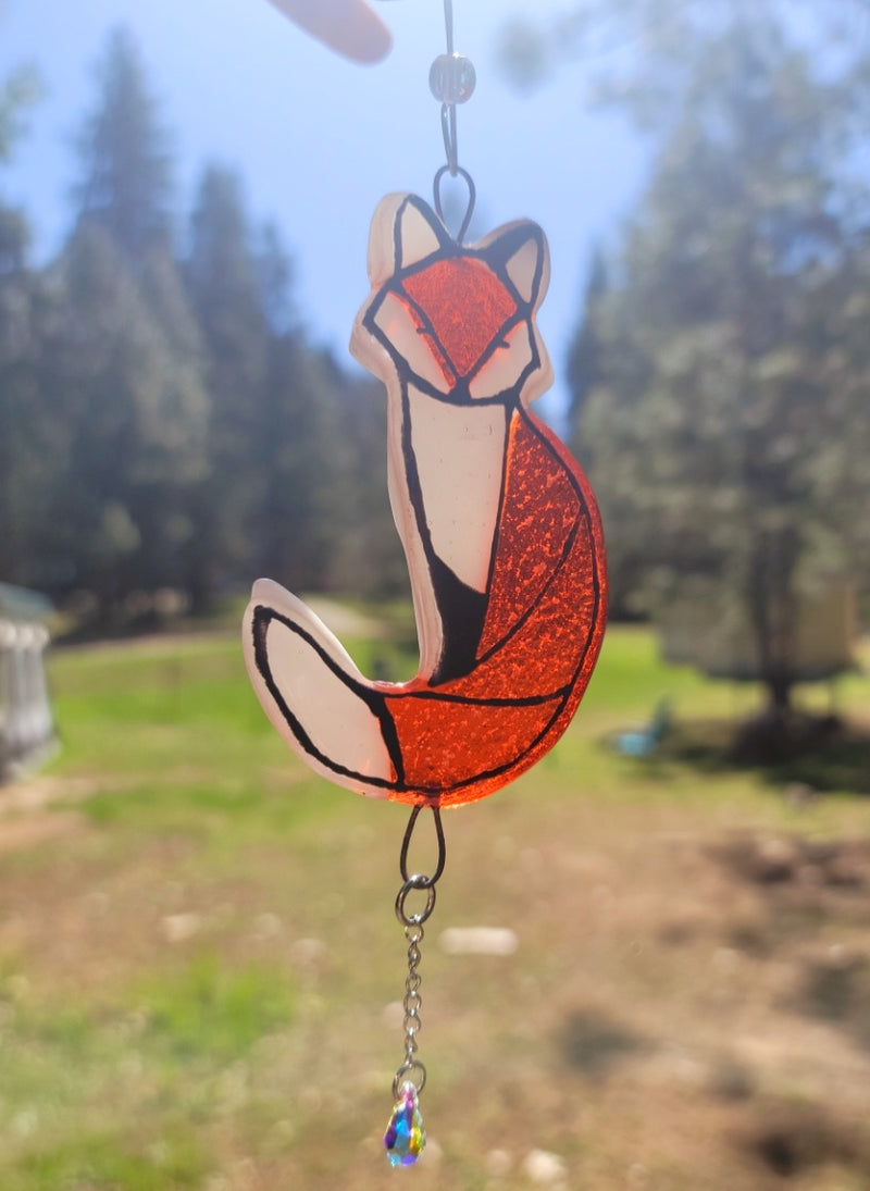 Red Fox Cremation Art Sun Catcher Ashes Infused Glass Memorial 4 inch