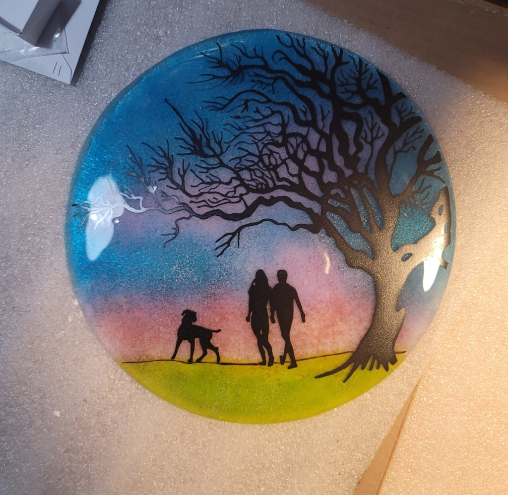 NEW Family Dog Walk Tree of Life  Ashes InFused Glass Cremation Memorial Art