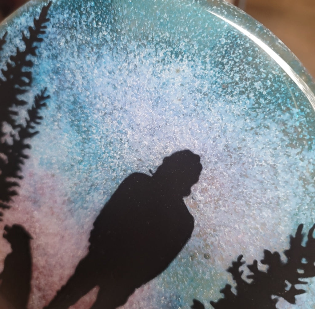 NEW Forest Pines Dog and Man Ashes InFused Glass Cremation Memorial Art