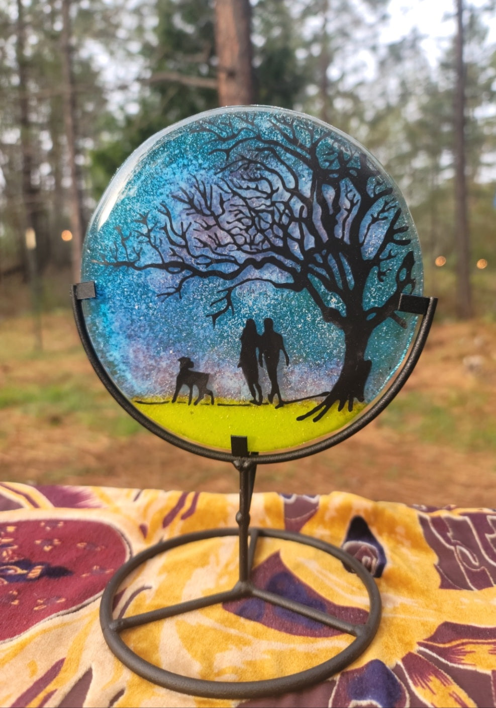 NEW Family Dog Walk Tree of Life  Ashes InFused Glass Cremation Memorial Art