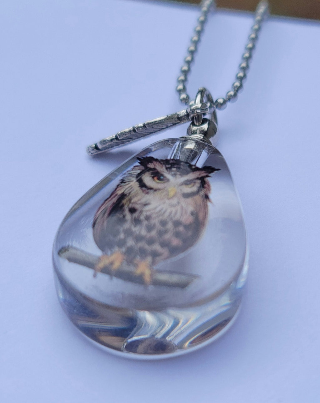 DIY Great Horned Owl Feather Wing Cremation Urn Crystal Bottle Necklace Fill Yourself