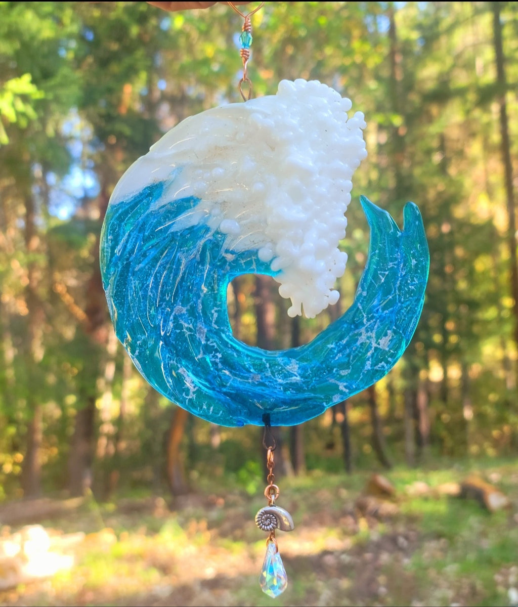 NEW Ashes InFused Glass Cremation Art Sun Catcher Ocean Wave Memorial