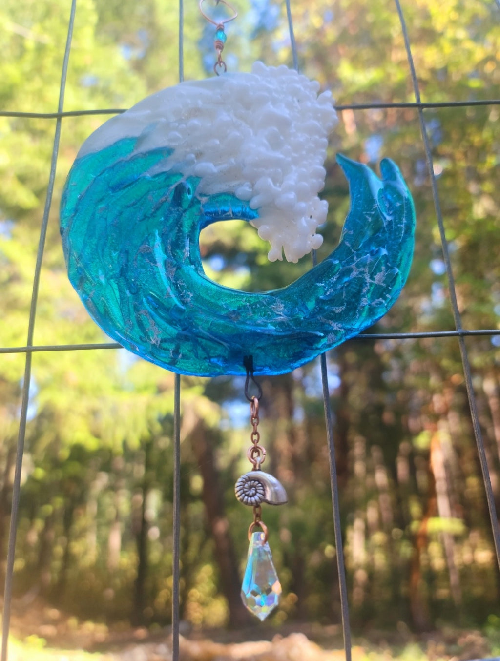 NEW Ashes InFused Glass Cremation Art Sun Catcher Ocean Wave Memorial
