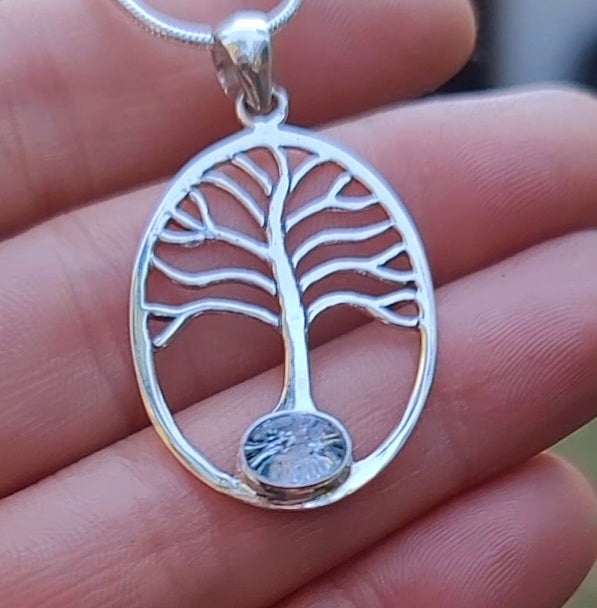 NEW Cremation Jewelry Pendant Bohemian Tree of Life Ashes InFused Glass Bali Silver